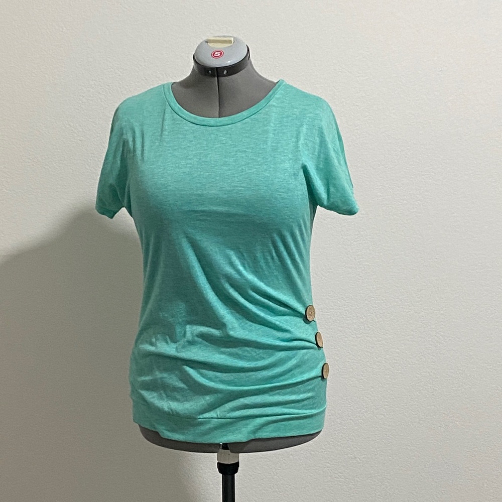 Blouse Top Button Detail Small Aqua Mint